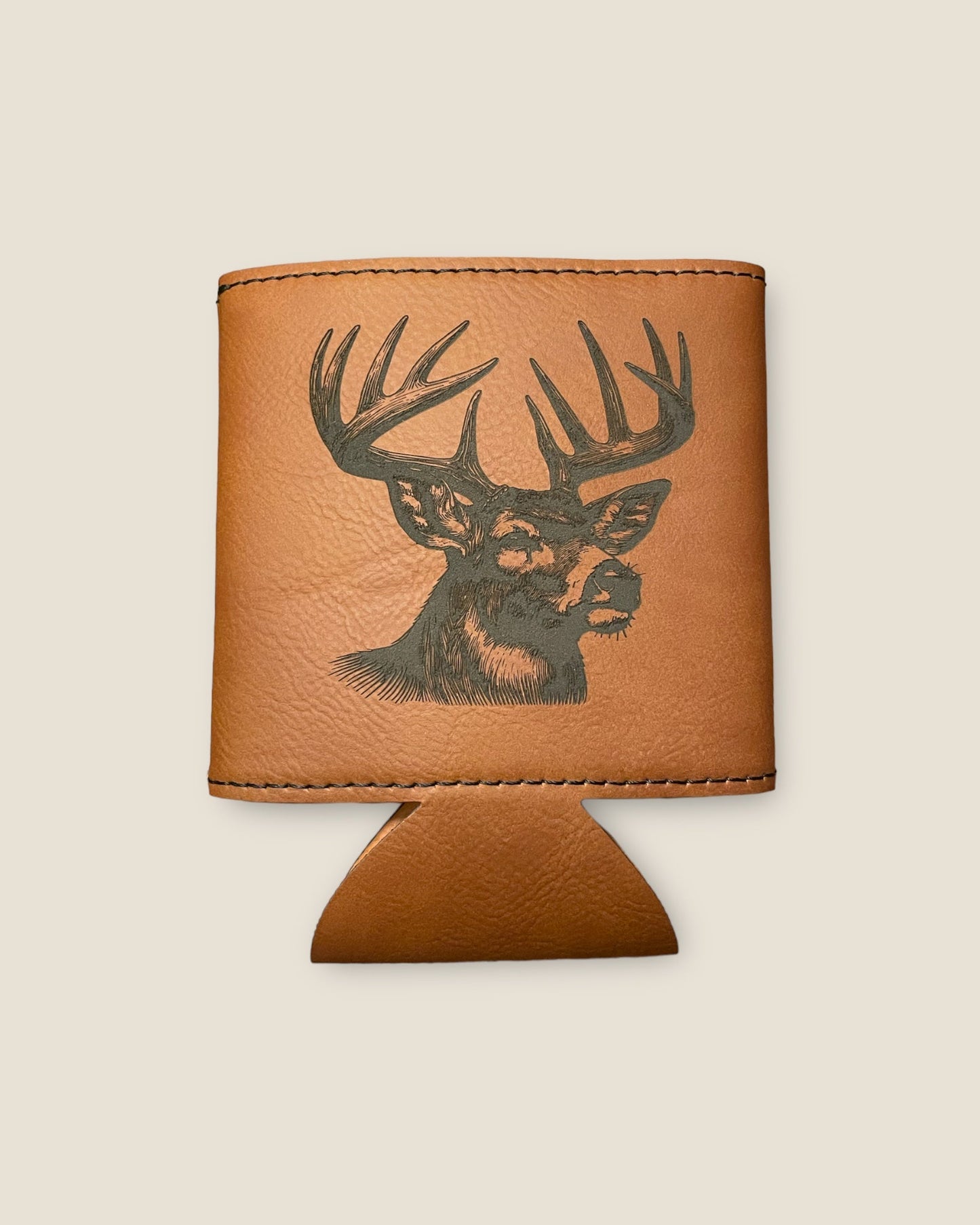 12 Point Buck, Leather Style Can Coozie - Northern Tines USA