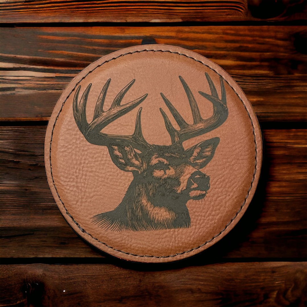 12 Point Buck, Leather Style Coasters - Northern Tines USA