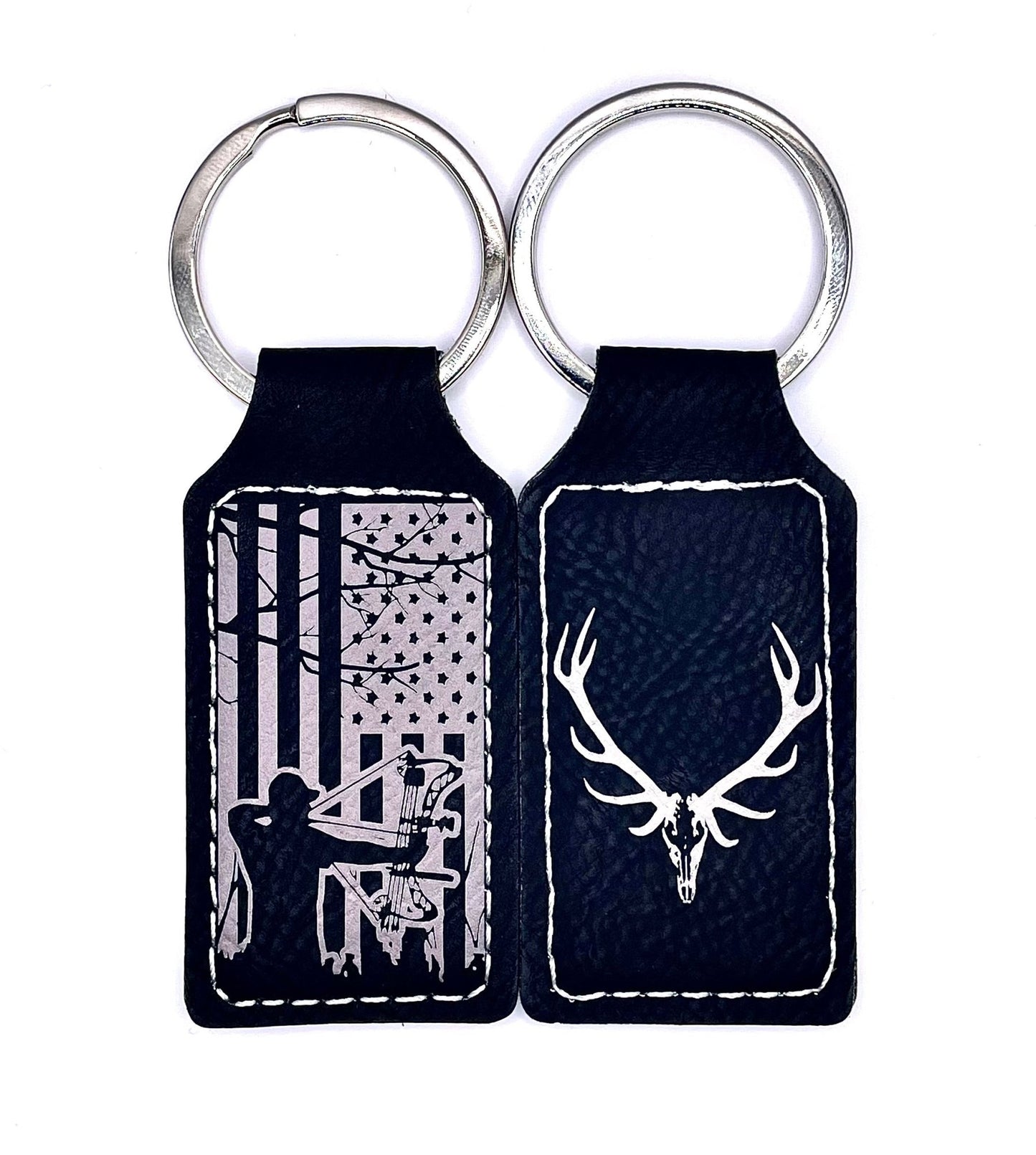 American Bowhunter, Leather Style Engraved Keyring - Northern Tines USA