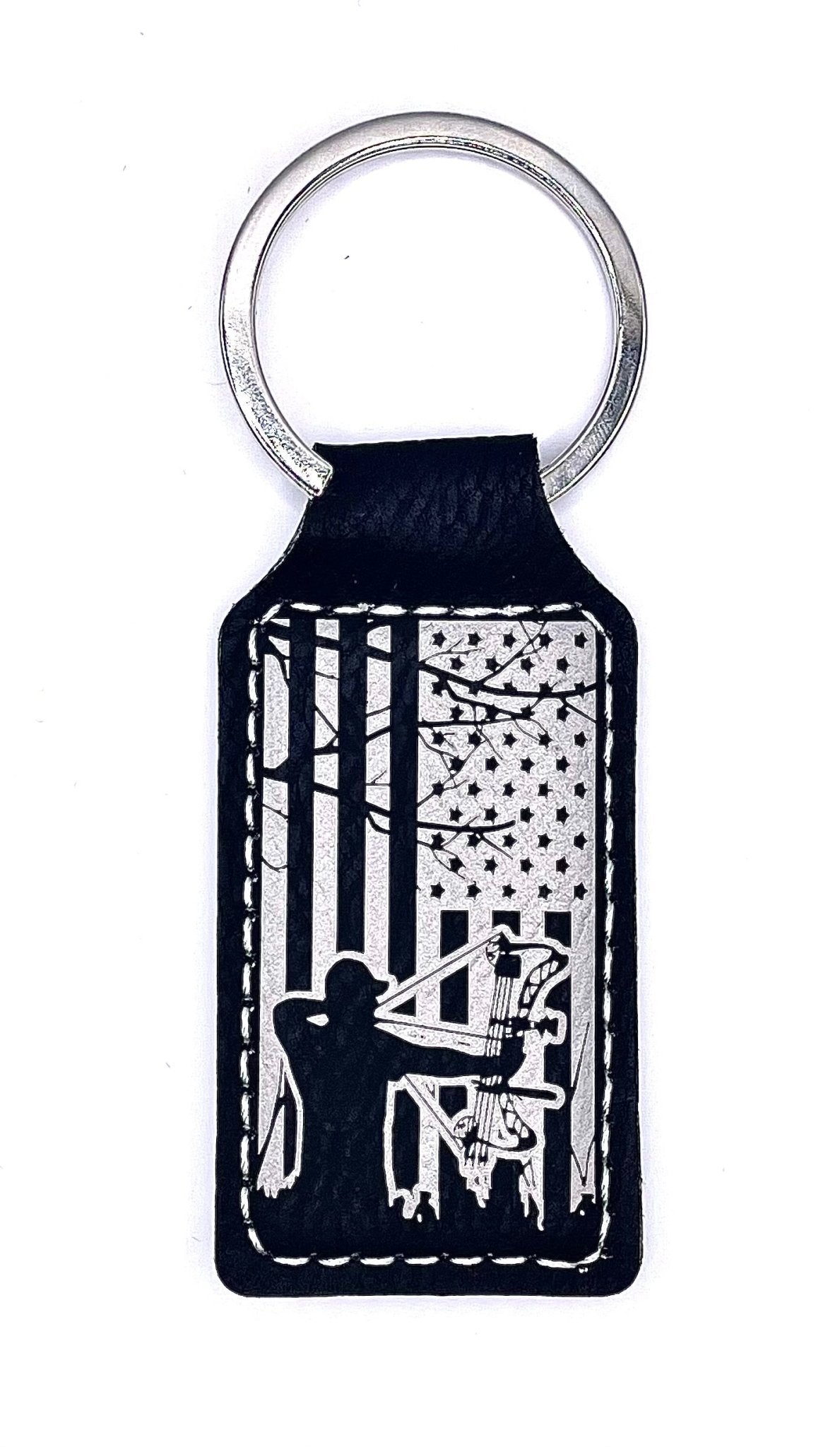American Bowhunter, Leather Style Engraved Keyring - Northern Tines USA