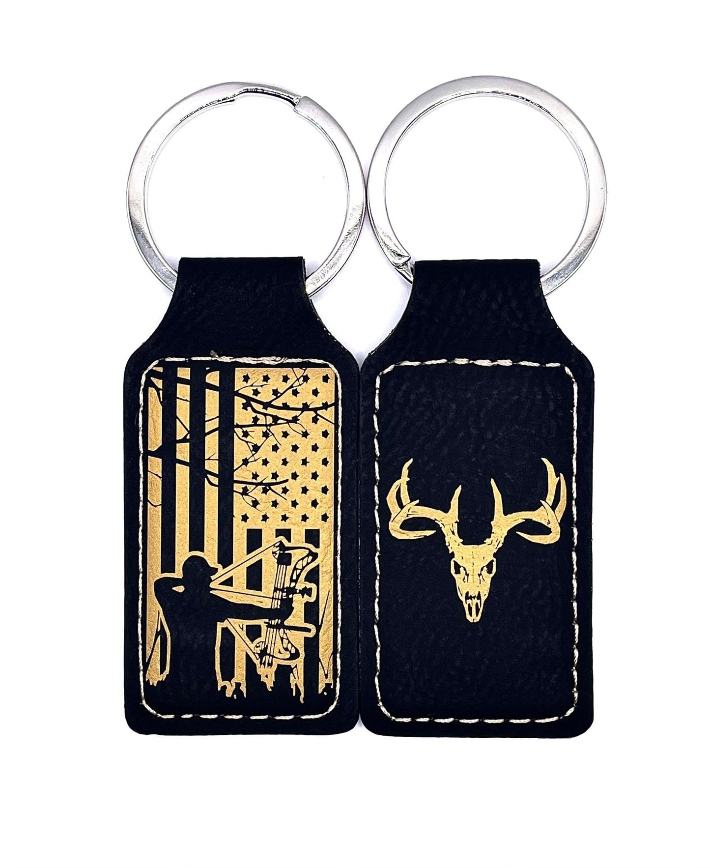 American Bowhunter, Leather Style Engraved Keyring - Northern Tines USA