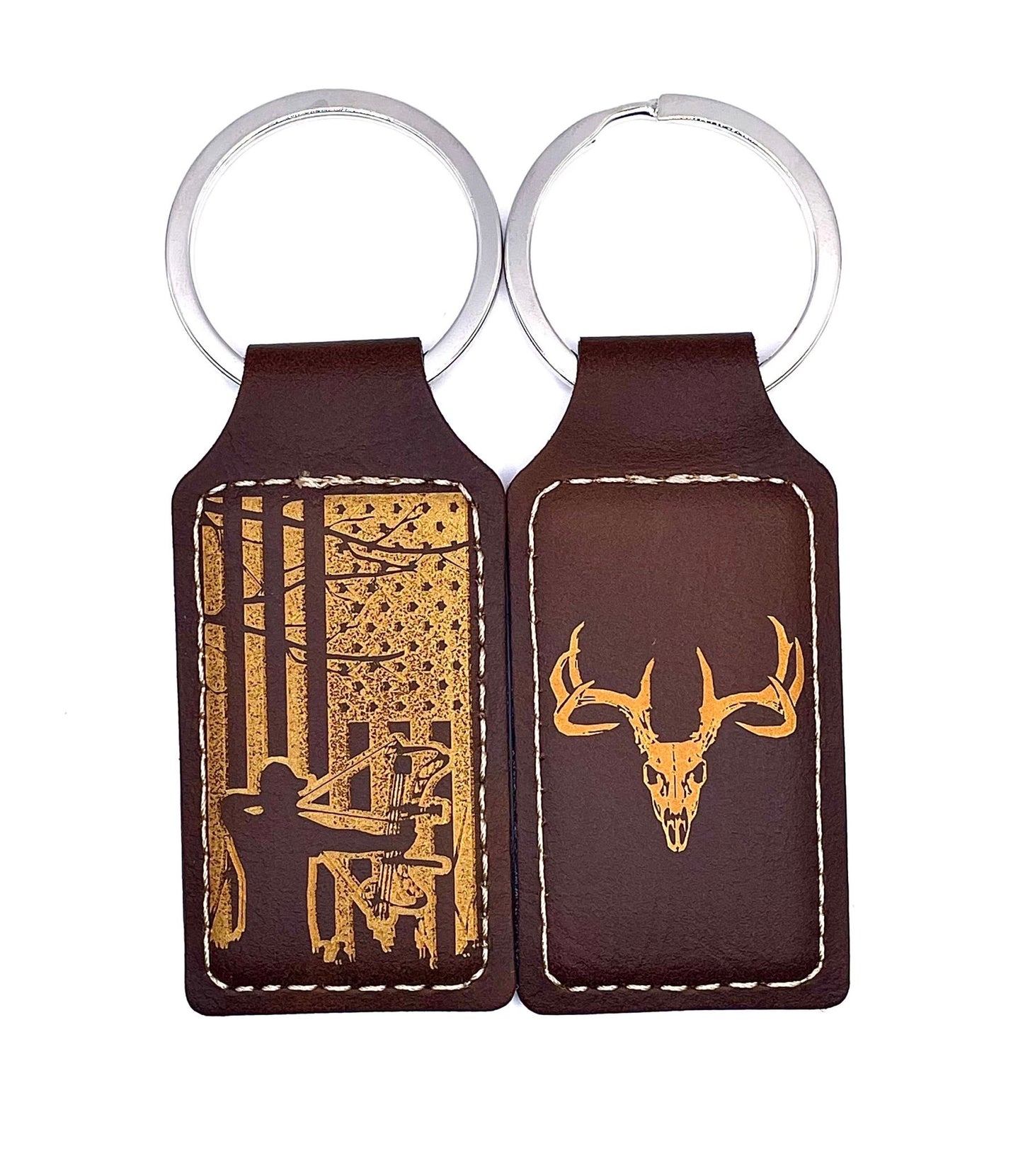 American Bowhunter, Leather Style Engraved Keyring - Northern Tines USA