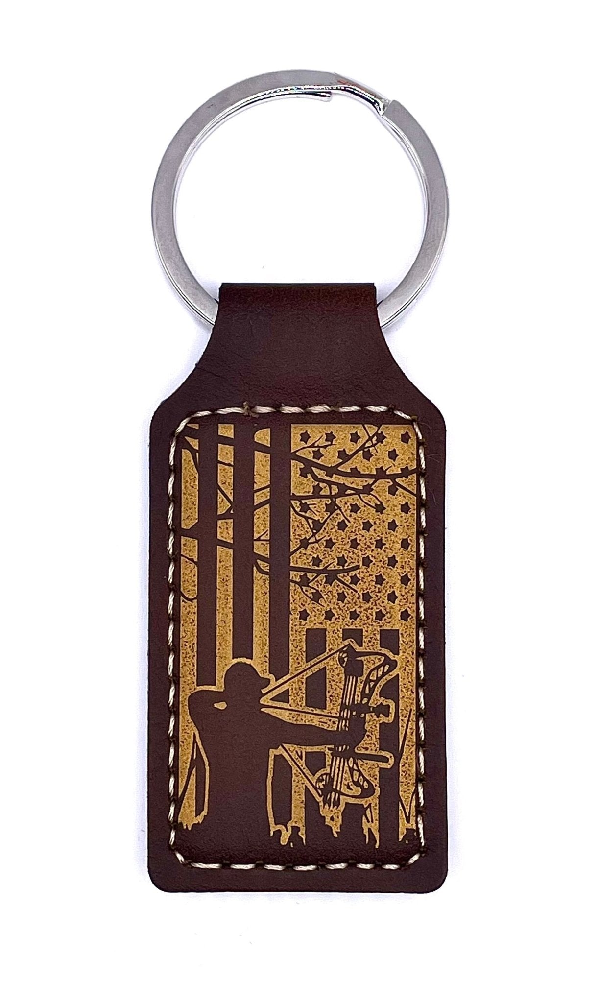 American Bowhunter, Leather Style Engraved Keyring - Northern Tines USA