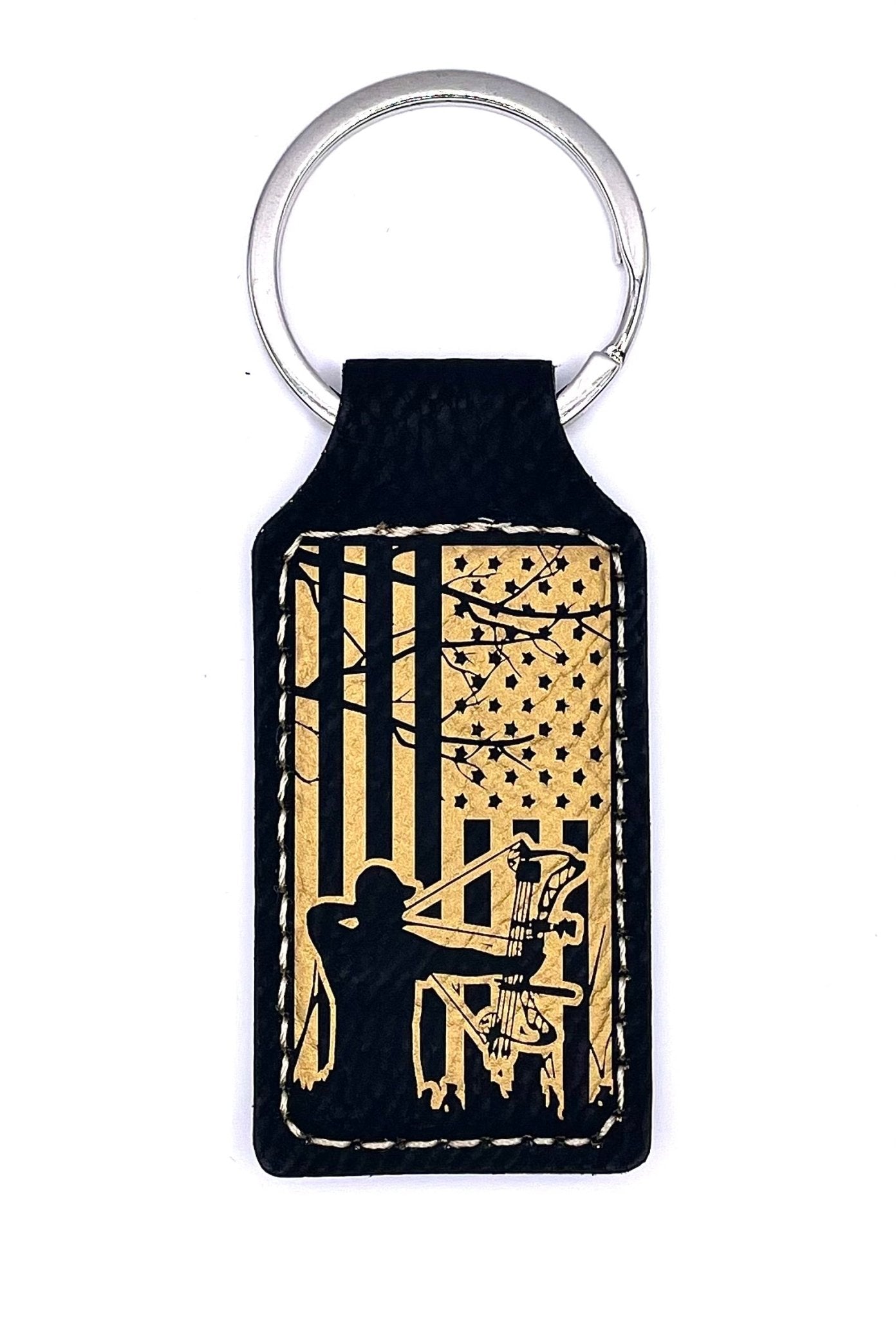 American Bowhunter, Leather Style Engraved Keyring - Northern Tines USA