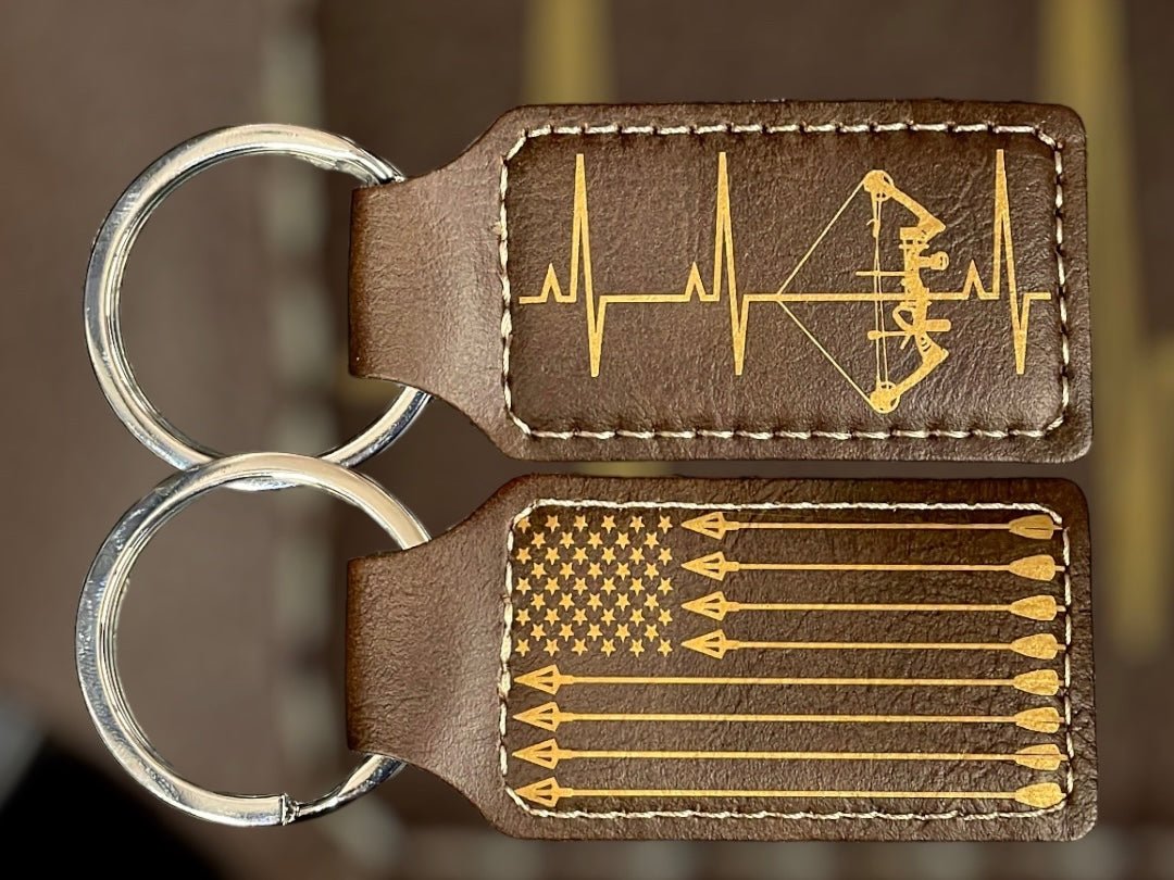 American Tradition, Leather Style Engraved Keyring - Northern Tines USA