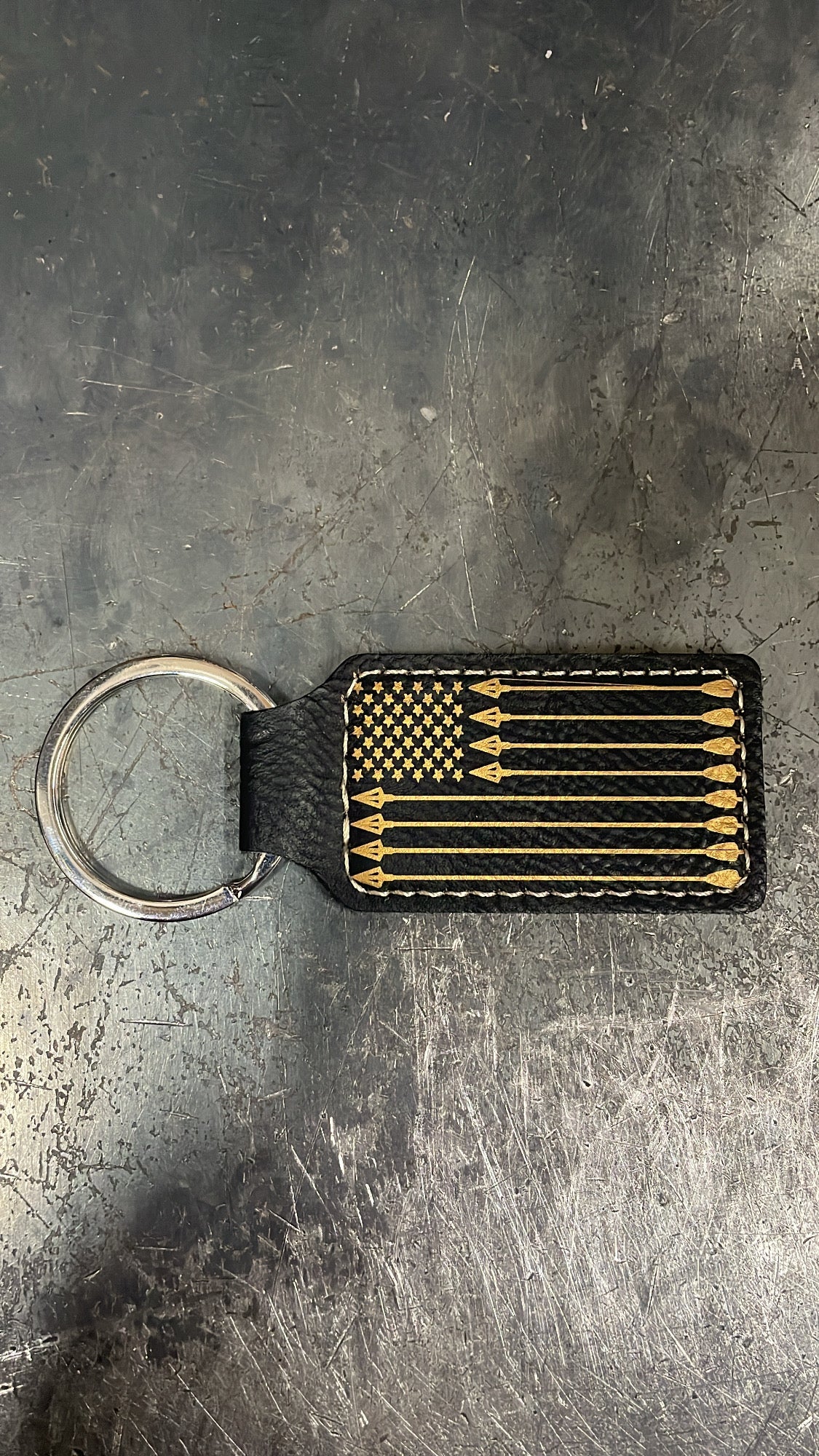 American Tradition, Leather Style Engraved Keyring - Northern Tines USA
