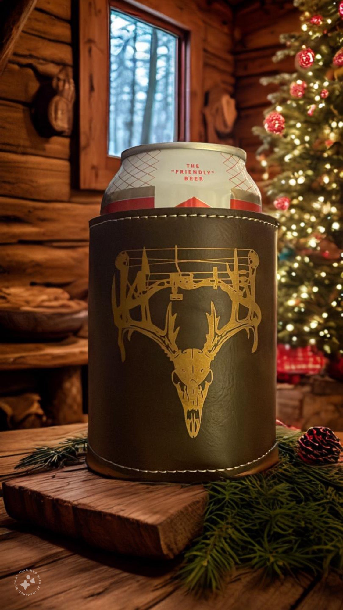 Bowhunters Leather Style Can Coozie - Northern Tines USA