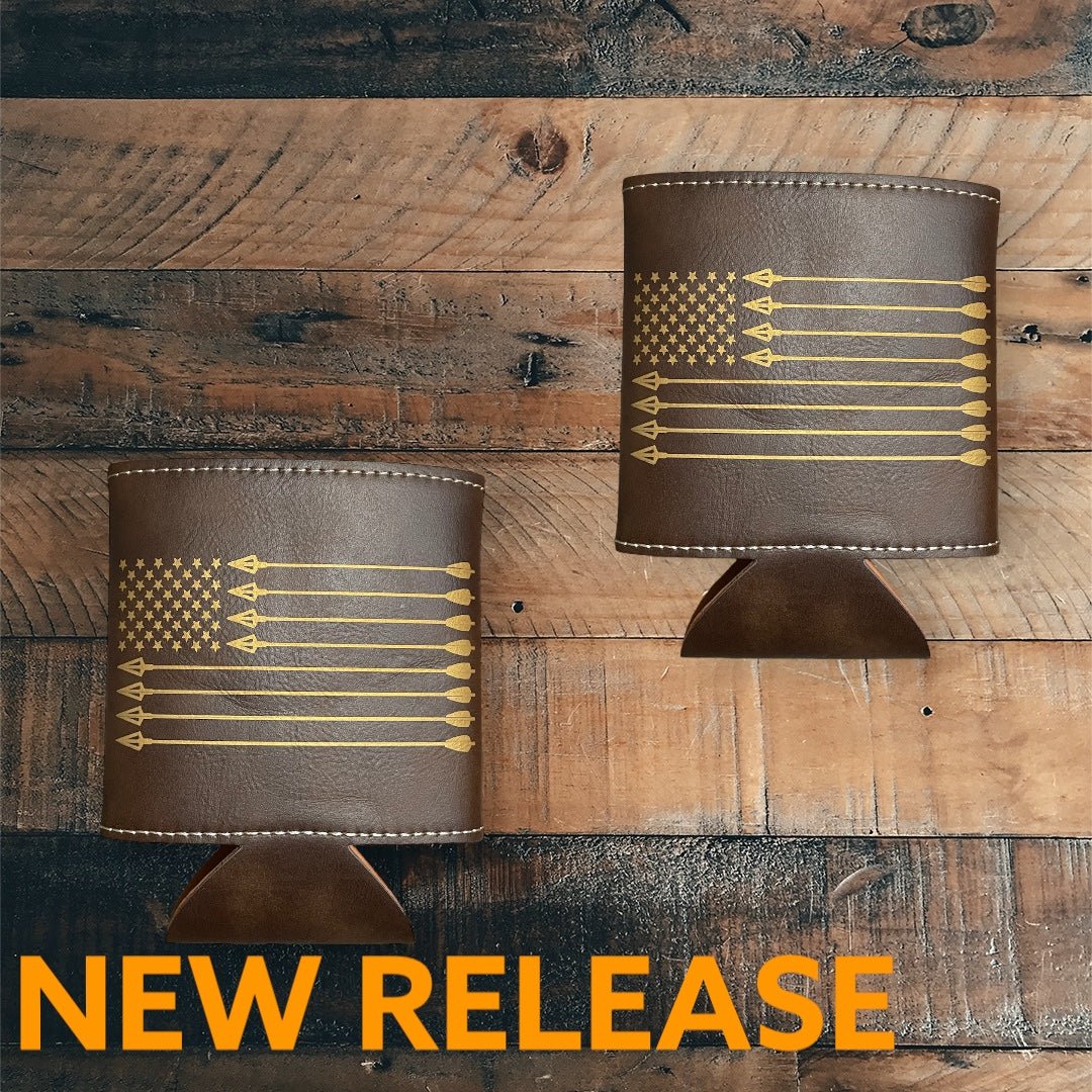 Broadhead American Flag, Leather Style Can Coozie - Northern Tines USA