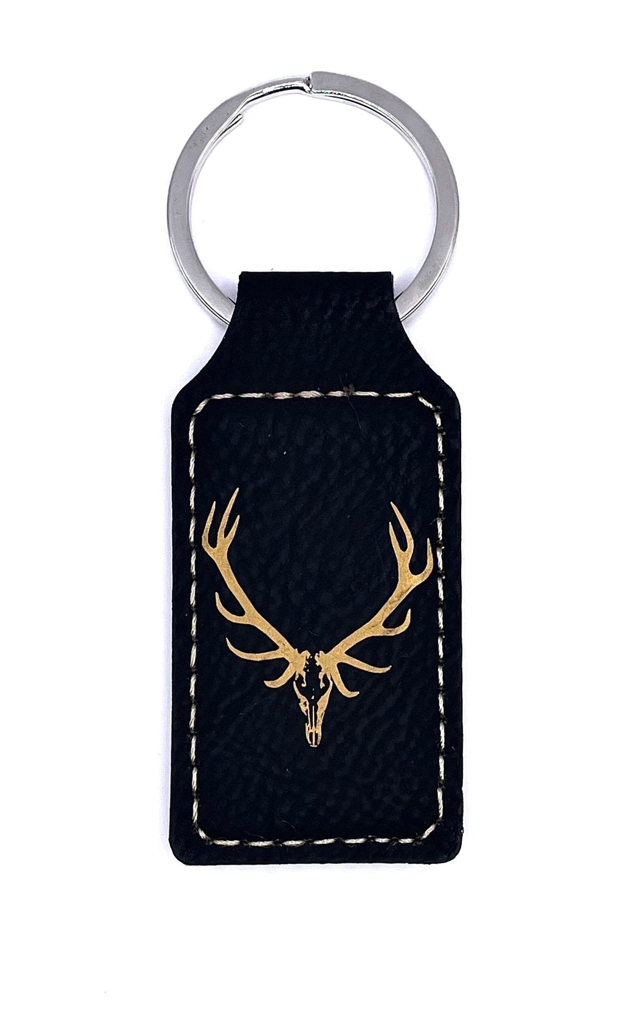 Bull Elk Skull, Leather Style Engraved Keyring - Northern Tines USA