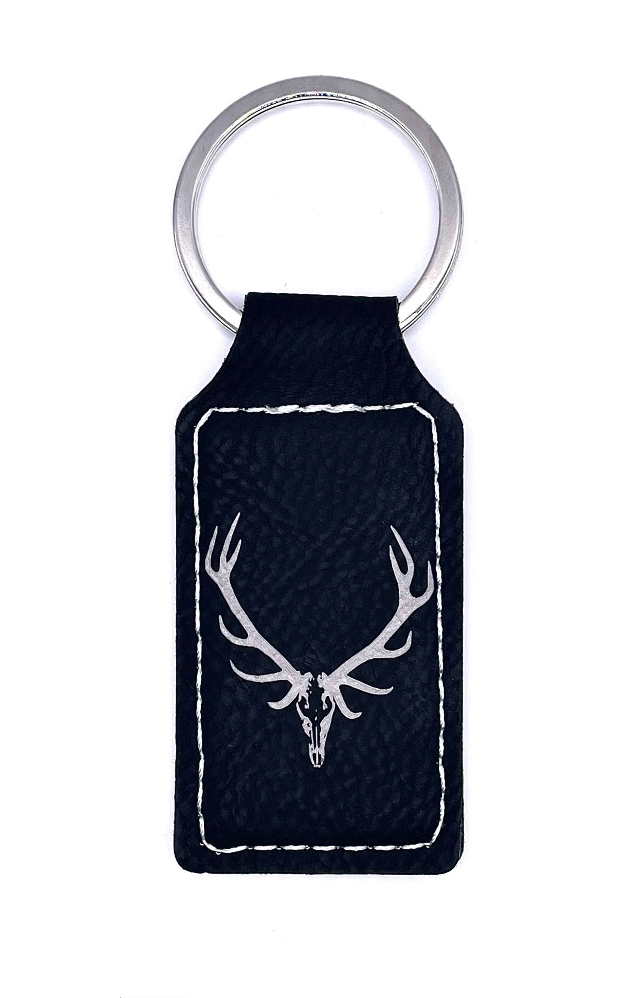 Bull Elk Skull, Leather Style Engraved Keyring - Northern Tines USA