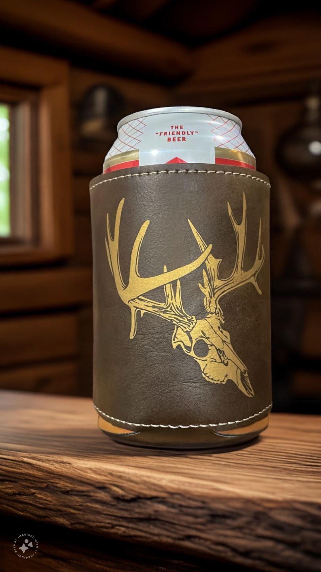 Droptine Euro Buck, Leather Style Can Coozie - Northern Tines USA