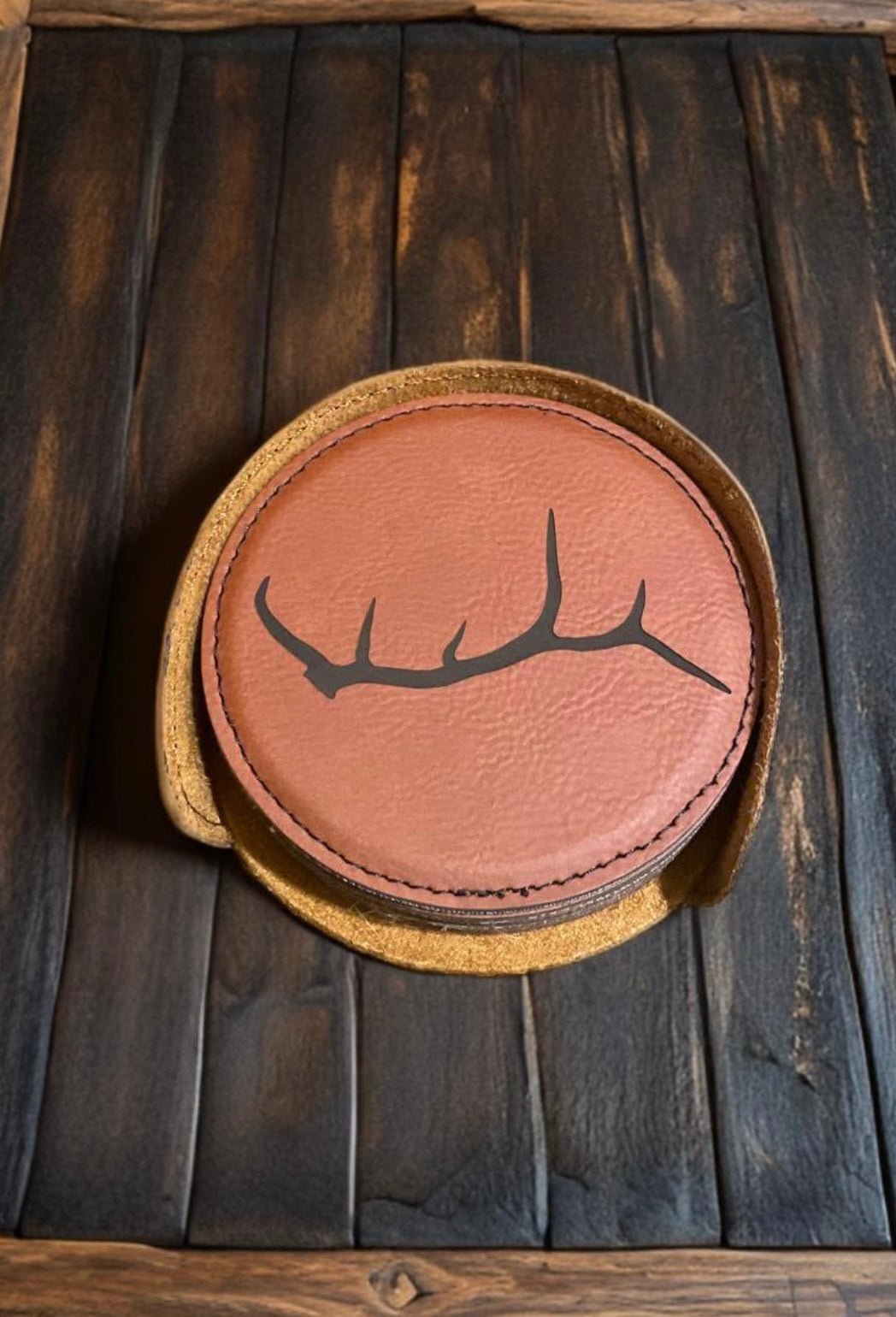 Elk Antler, Leather Style Coasters - Northern Tines USA
