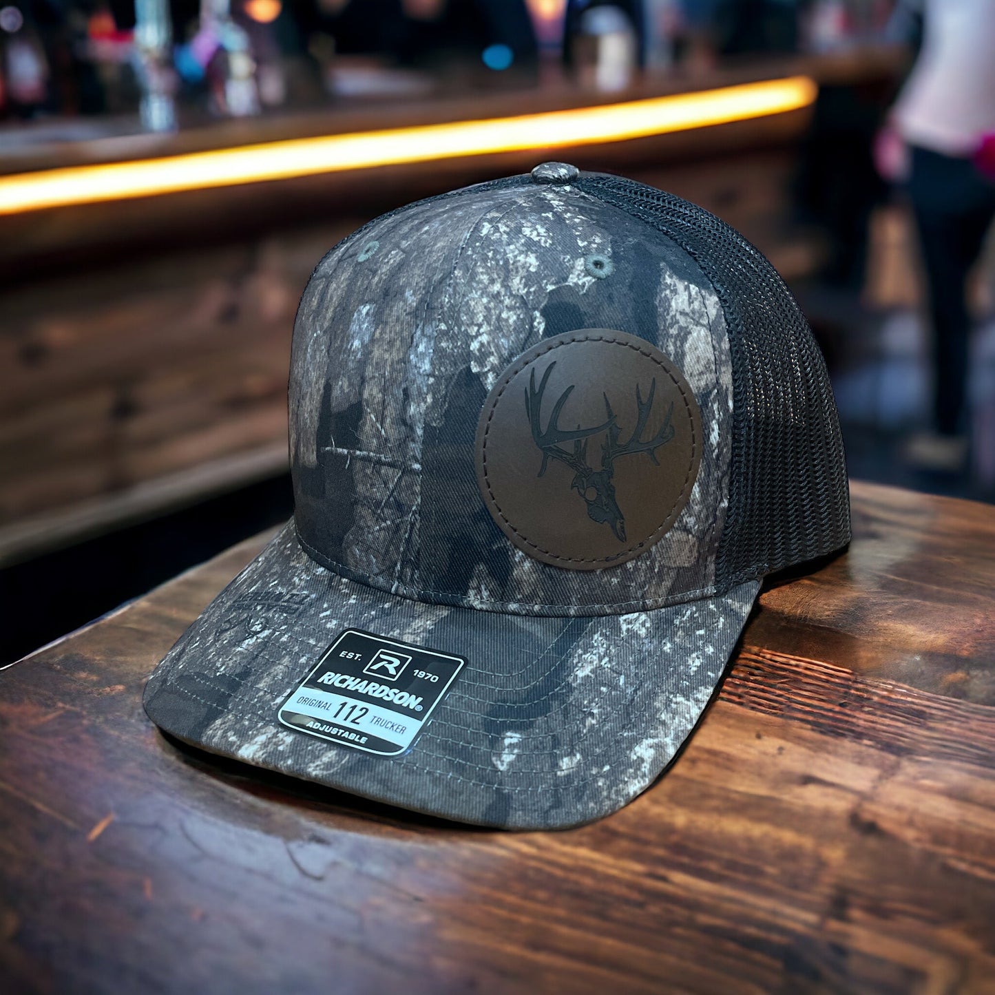 REALTREE TIMBER CAMO Drop Tine Buck, Leather Style Patch Hat - Northern Tines USA