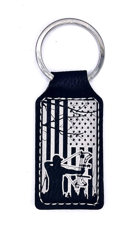 American Bowhunter, Leather Style Engraved Keyring