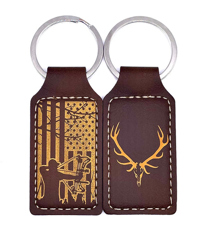 American Bowhunter, Leather Style Engraved Keyring