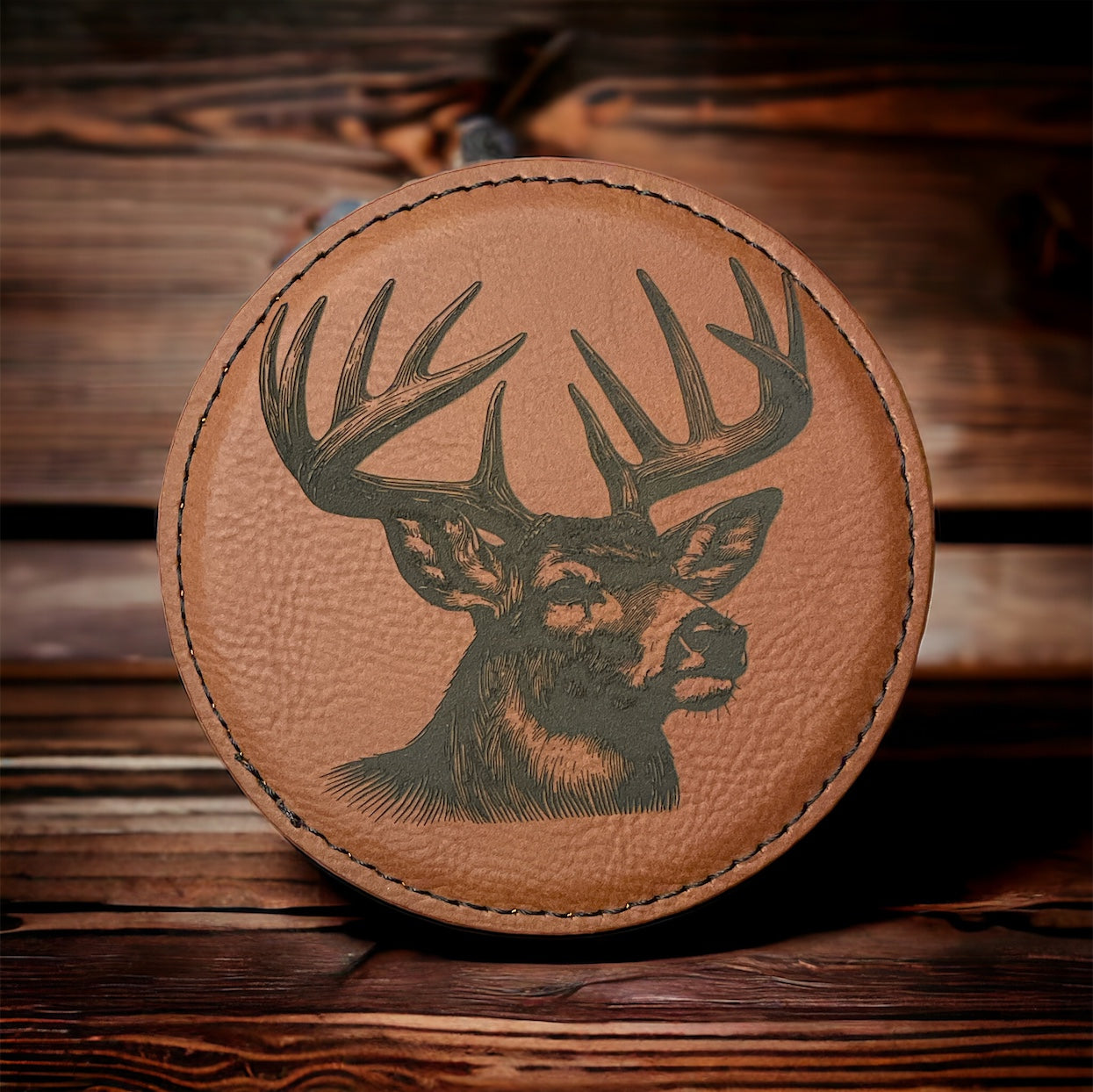 12 Point Buck, Leather Style Coasters